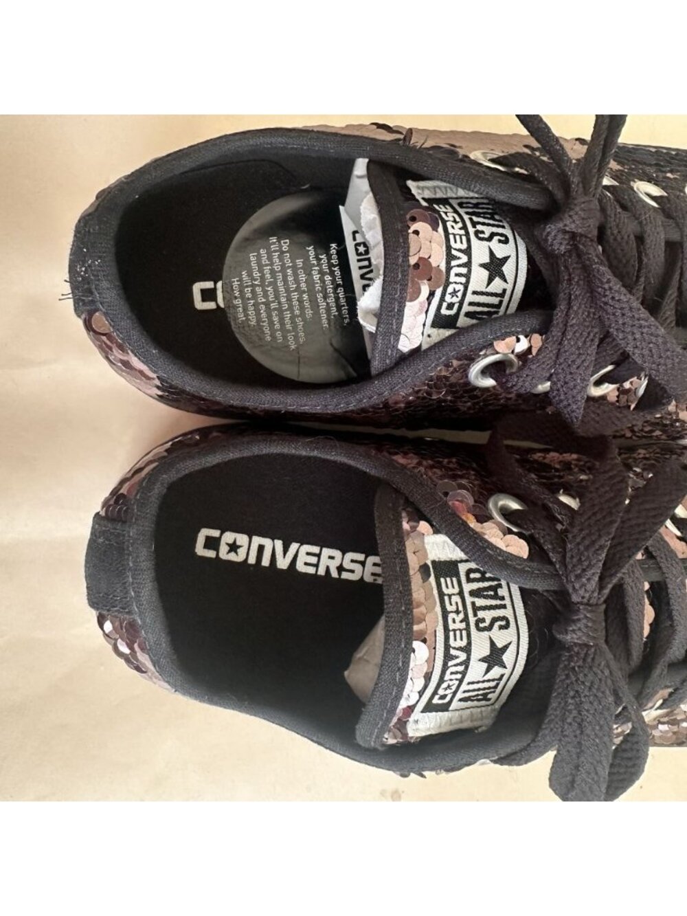 Converse All Star Sequin Low Top Sneakers Women 7.5 Chuck Bronze Sparkle Shoe - Picture 8 of 9
